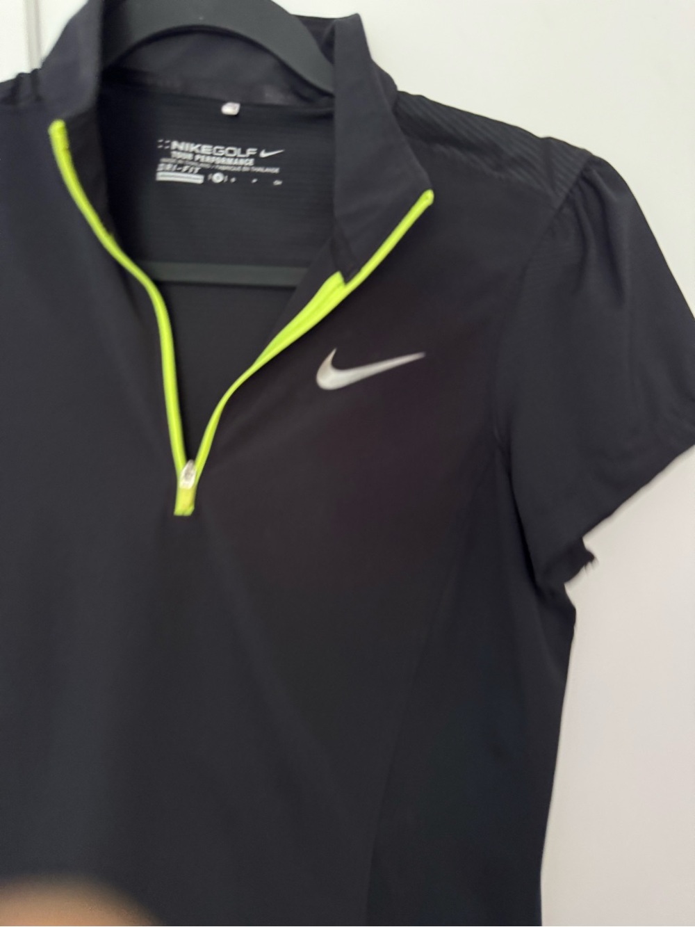 Nike Black Polo with Neon Yellow Zip Trim